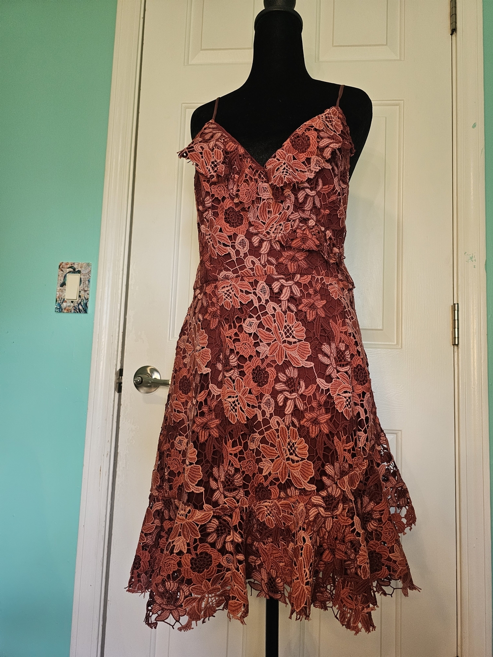 Willow & Clay Rust-Pink Floral Lace Mini Dress Women's Size M